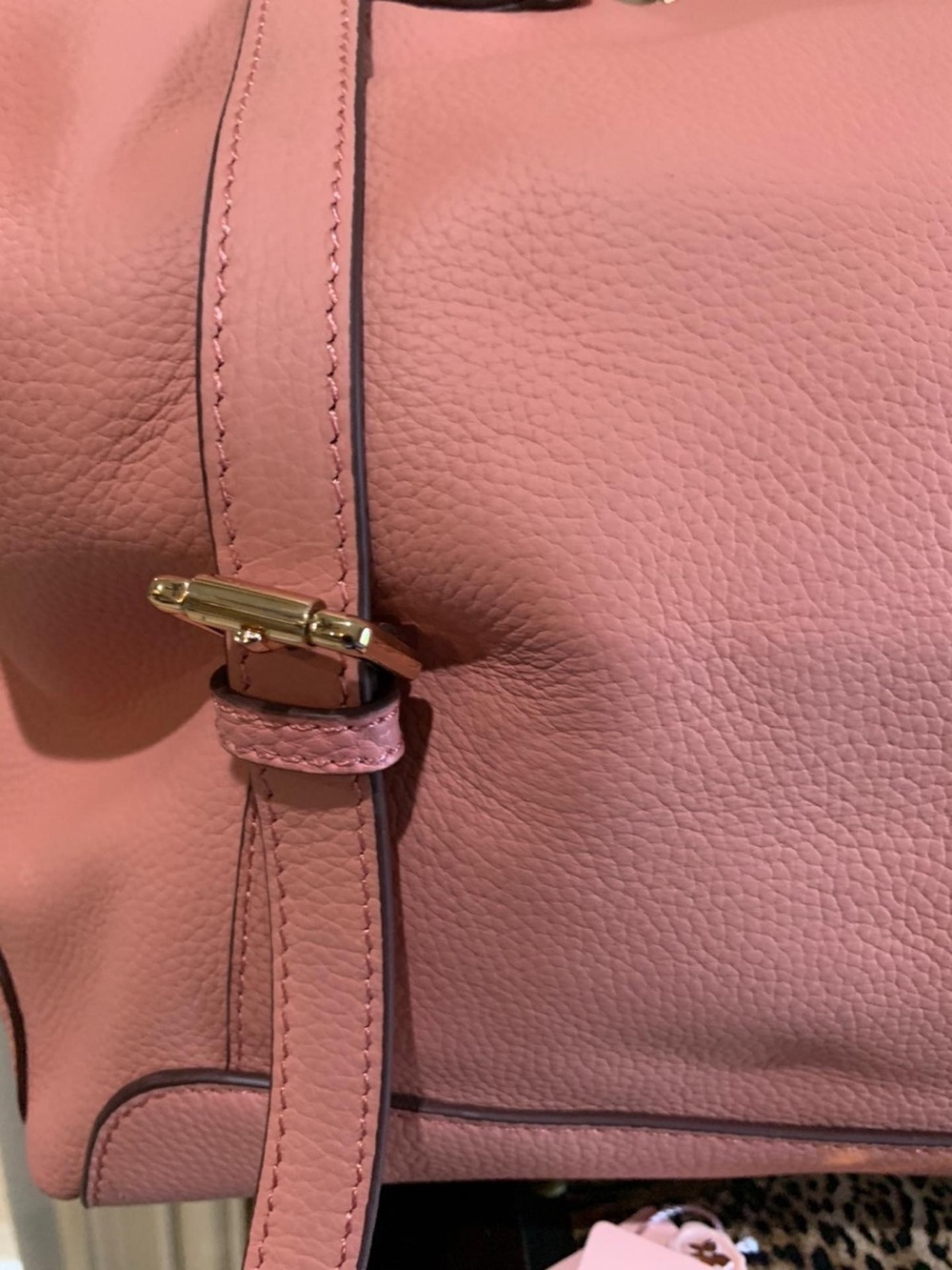 Ora Delphine Salmon Pink Pebble Leather Satchel Handbag with Gold Accents - Picture 8 of 9